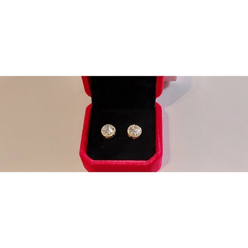 Elegant New Round Cut Halo Design Sim Diamond Stud Earrings~14K/925SS